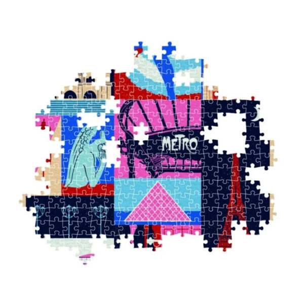 A 1000-piece Clementoni puzzle featuring a vibrant cityscape of Paris, showcasing iconic landmarks and colorful buildings