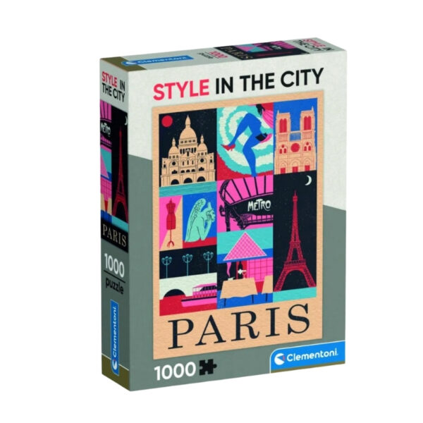 A 1000-piece Clementoni puzzle featuring a vibrant cityscape of Paris, showcasing iconic landmarks and colorful buildings