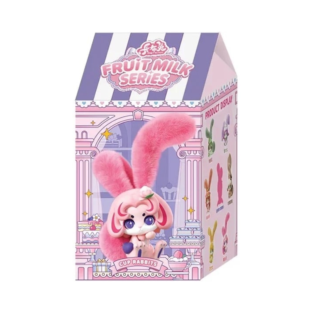 Cup Rabbits Fruit Milk Series Assorted blind box toys showcasing rabbit figures in colorful fruit and milk designs.