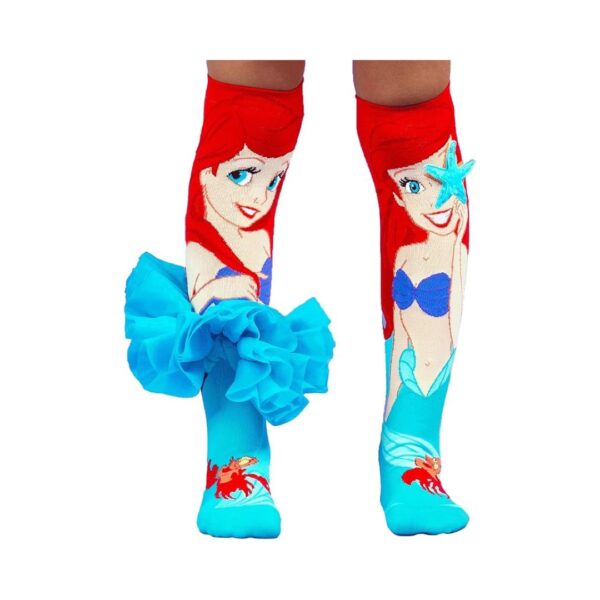 Colorful mermaid-themed socks with Ariel the mermaid design.