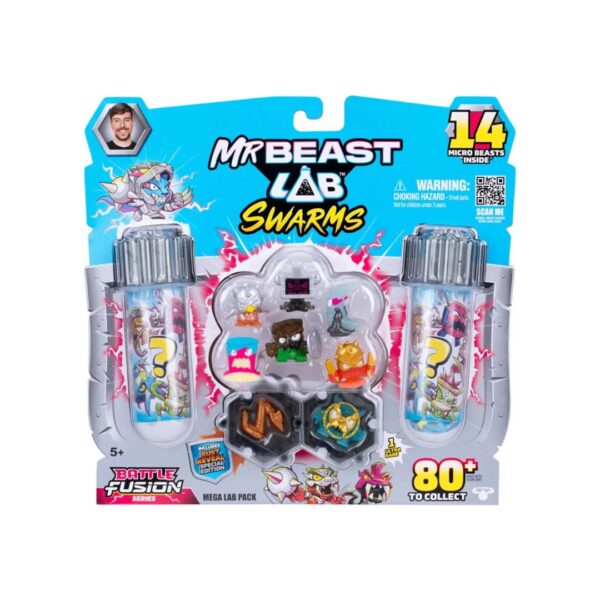 Set of 14 MRBEAST LAB SWARMS S4 MEGA LAB toys, showcasing vibrant colors and unique character designs for play.