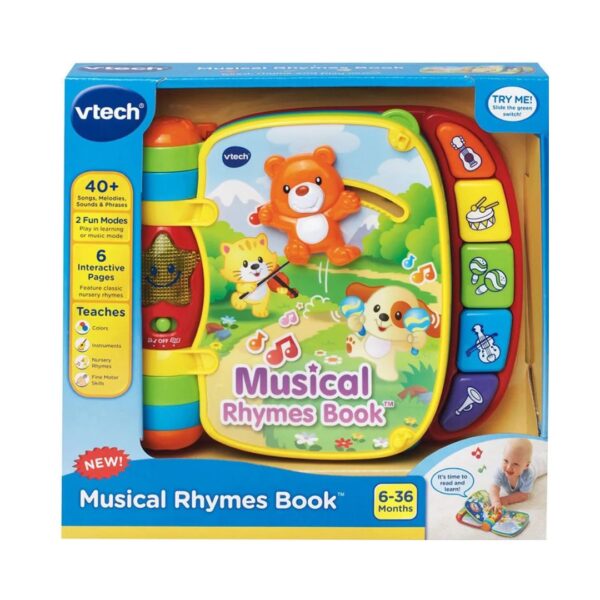 VTech Musical Rhymes Book with vibrant images and interactive buttons that engage children with classic nursery rhymes.