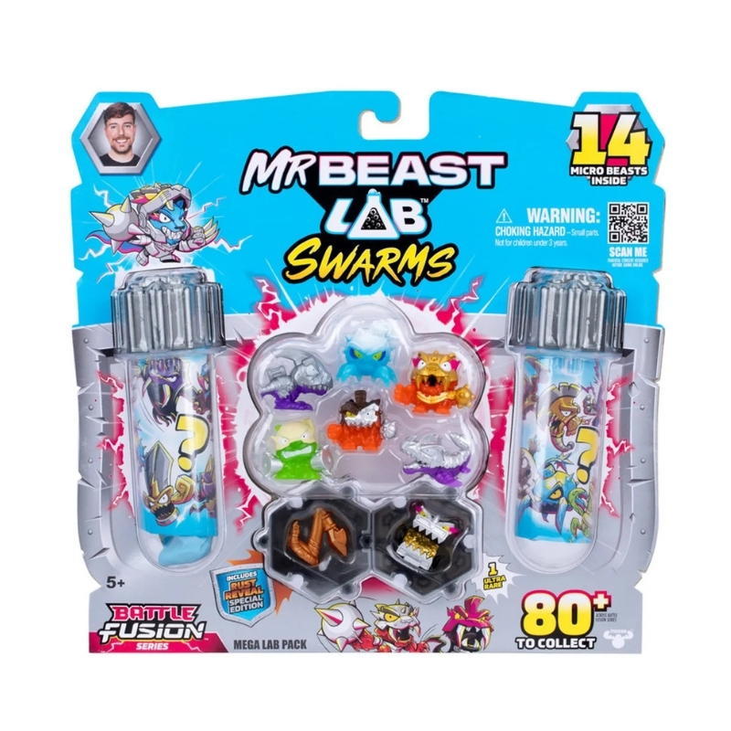MrBeast Lab Swarms S4 Mega Lab 14 Pack Battle Fusion - 24877 Expansive science lab setting with multiple stations and participants engaged in a high-stakes challenge