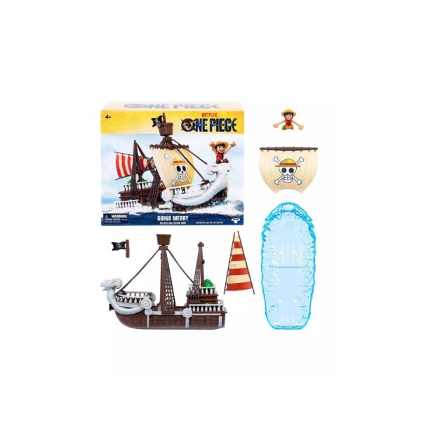 One Piece Going Merry deluxe collector ship model, featuring detailed craftsmanship and vibrant design elements.