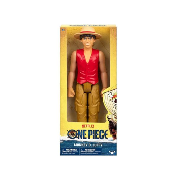 One Piece action figure of Luffy, featuring detailed sculpting of his iconic straw hat and vibrant pirate attire.