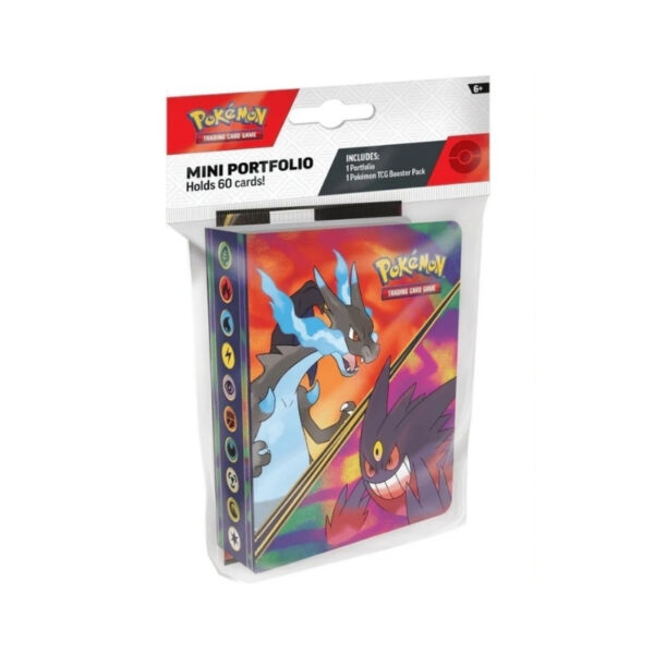 Mini portfolio featuring Pokémon TCG Phantasmal Flames artwork, showcasing vibrant designs and card storage capabilities