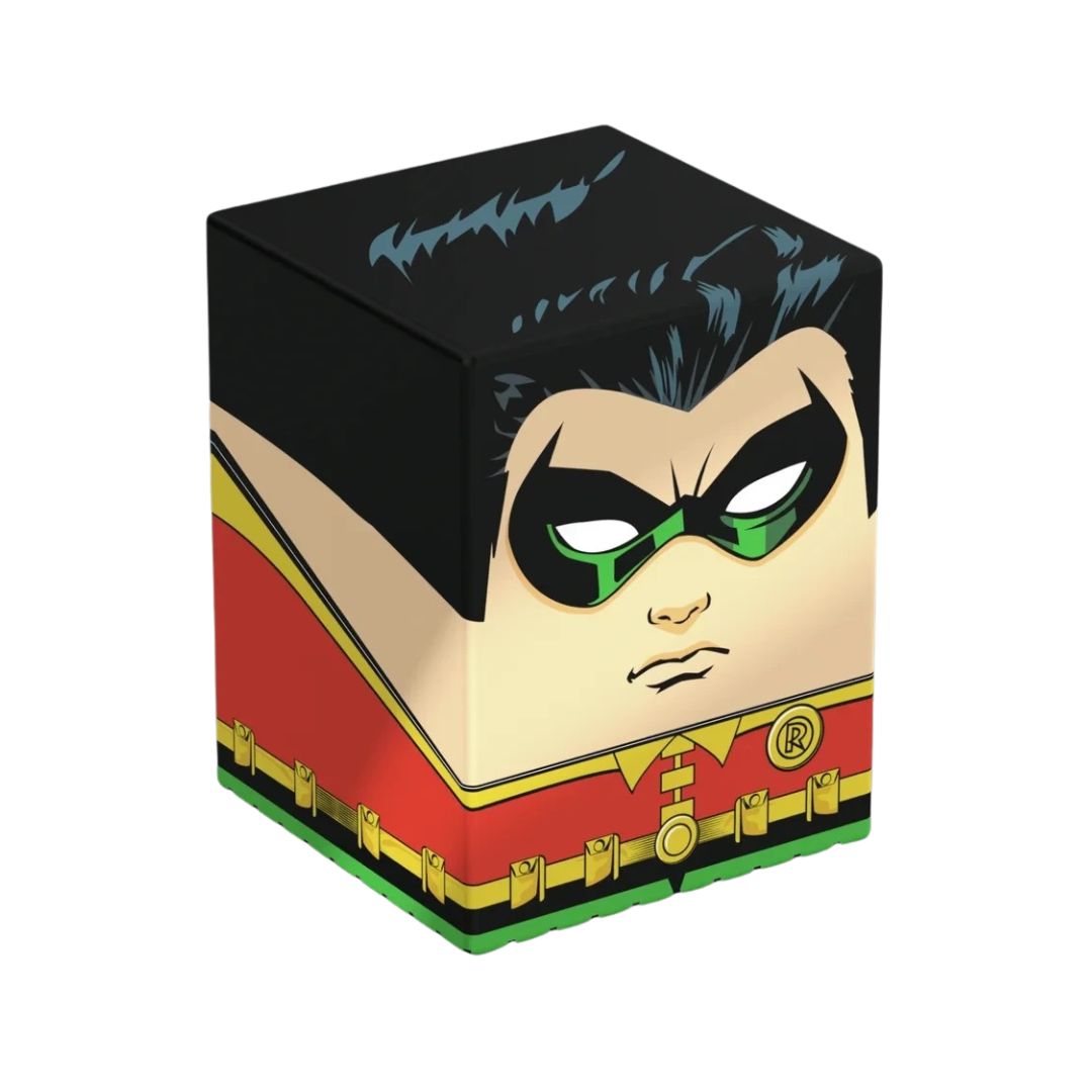 Robin-1 Squaroe Batman figure featuring Robin, set in Gotham City, showcasing vibrant colors and detailed design.