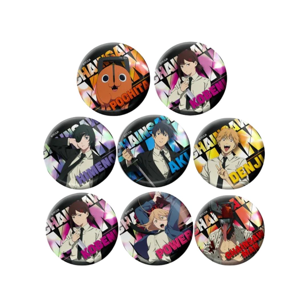 Chainsaw Man badge featuring the character's iconic chainsaw weapon and bold graphic design elements.
