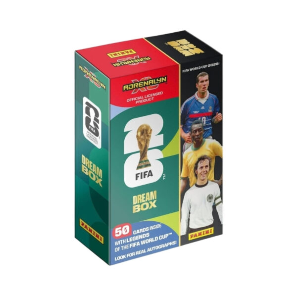 . Panini FIFA World Cup 2026 Dream Box featuring collectible stickers and cards for fans and collectors