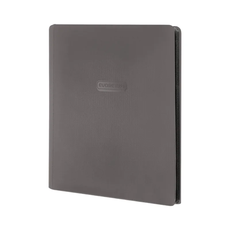 Gray 9-pocket zip-up binder designed for trading cards, holding up to 360 cards securely