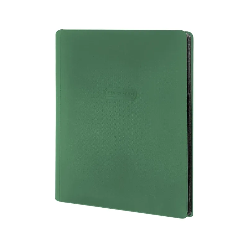 Green 9-pocket zip-up binder designed for storing and organizing 360 trading cards securely