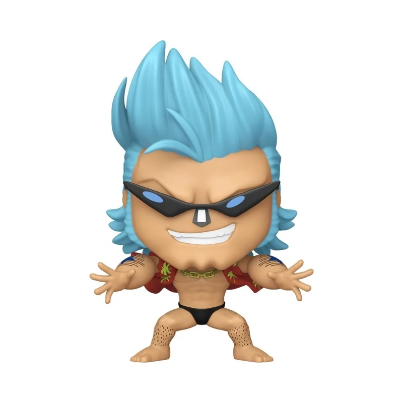 Funko Pop! figure of Franky from One Piece, featuring vibrant colors and a playful design, showcasing his unique character traits