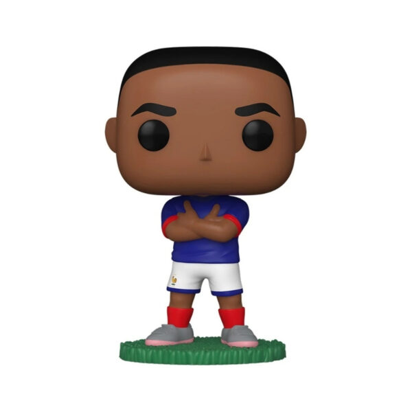 Funko Pop! figure of Kylian Mbappe in France football kit, showcasing his signature pose and hairstyle