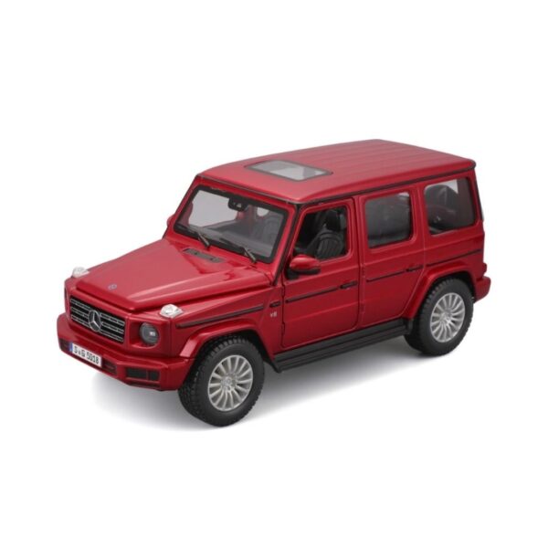 Red Maisto 1:25 scale model of a 2019 Mercedes Benz G Class, showcasing detailed design and craftsmanship