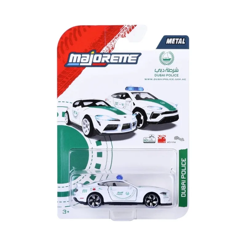 Die-cast model of a Dubai Police Ford Mustang GT in a single pack, showcasing detailed design and vibrant colors
