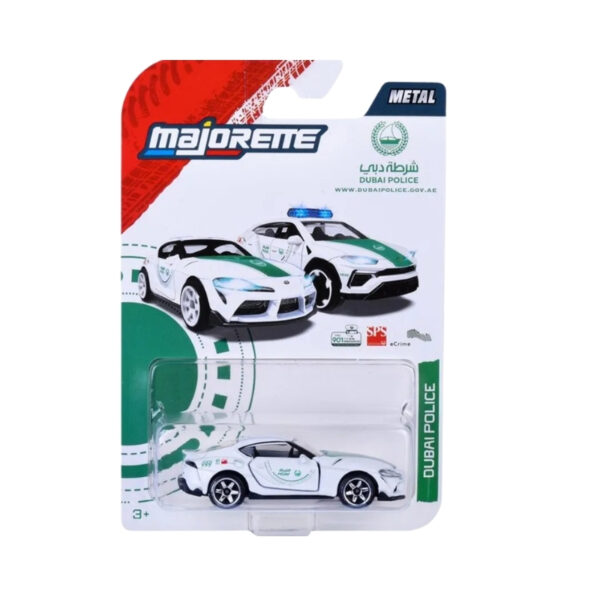 Die-cast model of a Dubai Police Ford Mustang GT in a single pack, showcasing detailed design and vibrant colors