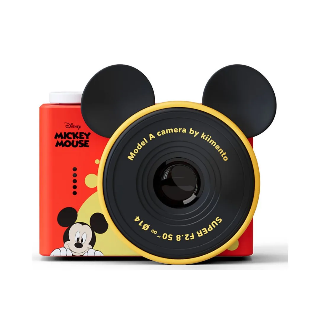 Mini digital camera featuring Mickey Mouse design, suitable for kids to capture photos and videos.