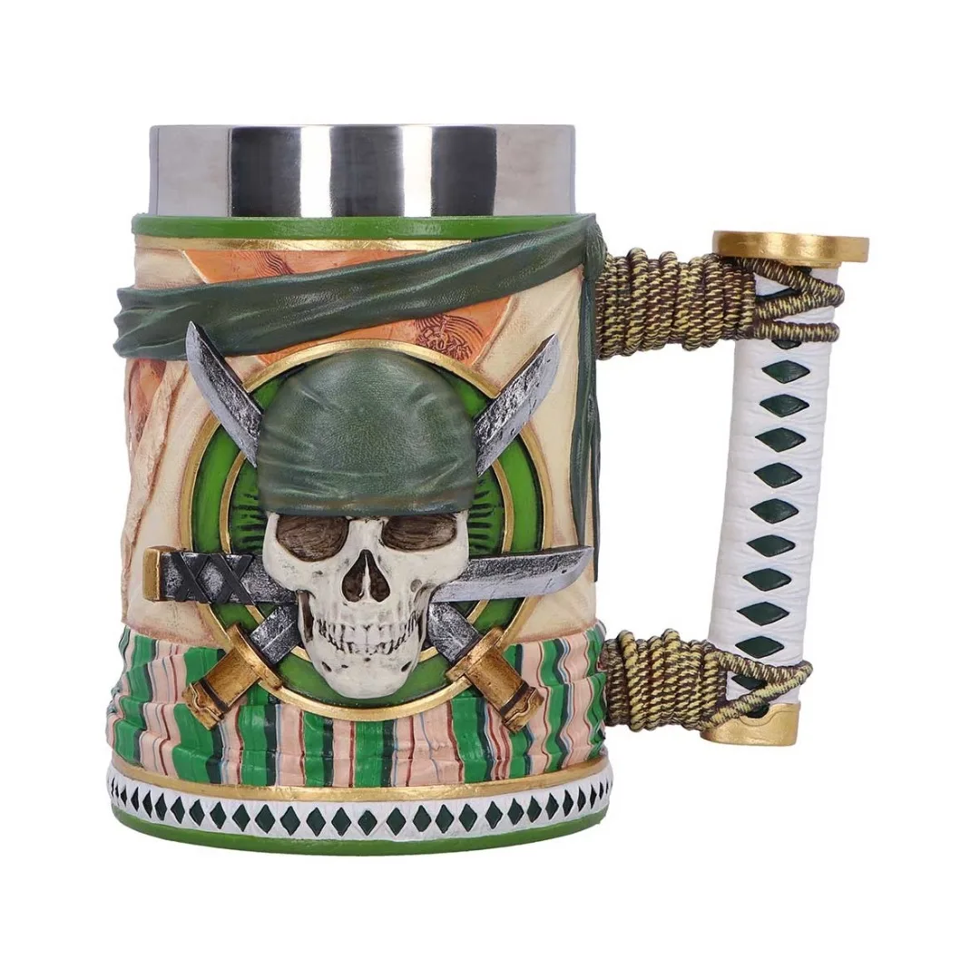 A 16cm tankard featuring Zoro from One Piece, designed for drinking, with intricate detailing and vibrant colors