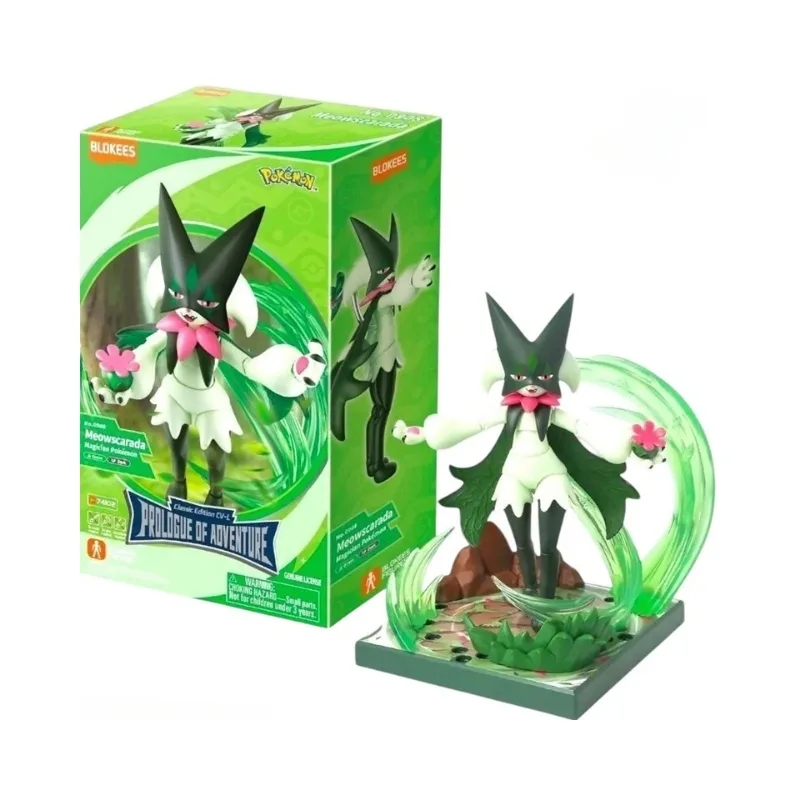 Collectible Meowscarada figure from Blokees, showcasing its classic design in a prologue of adventure theme