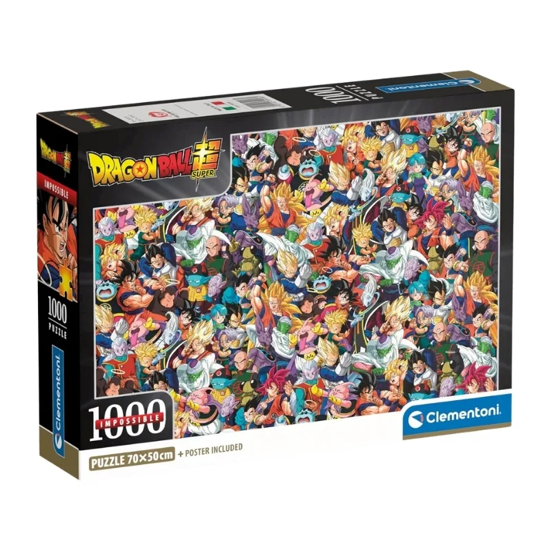 A 1000-piece Clementoni puzzle featuring a vibrant Dragon Ball Z design with iconic characters and scenes.