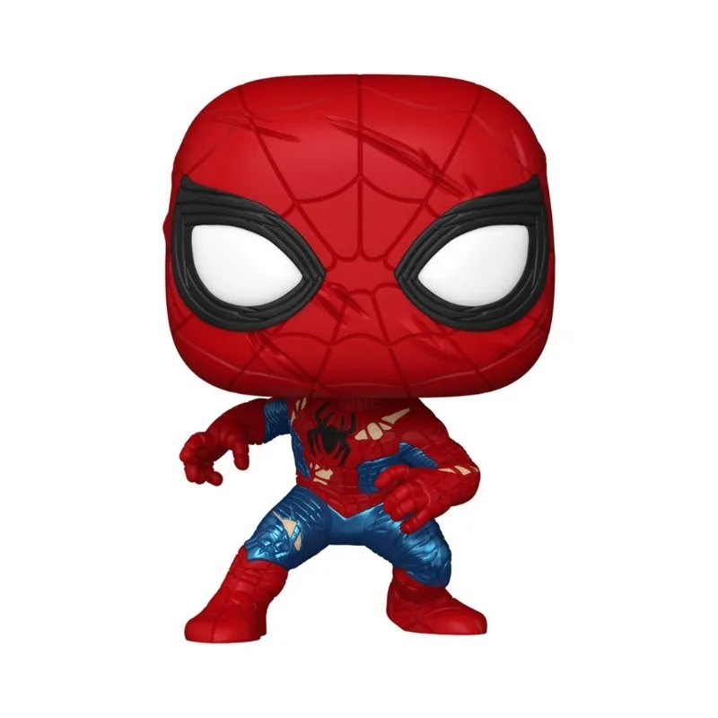Funko Pop! figure of Spider-Man in No Way Home suit, showcasing vibrant colors and detailed design