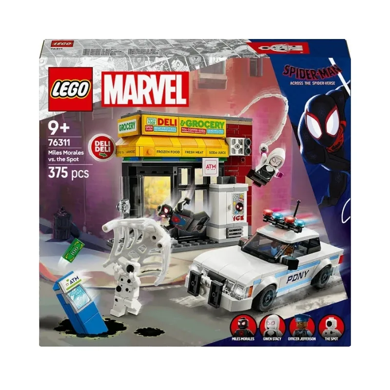 LEGO set featuring Miles Morales and the Spot from the Spider-Verse, showcasing vibrant colors and dynamic poses