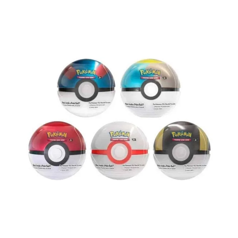 A Poké Ball tin from the 2024 Pokémon Trading Card Game series, featuring a random assortment of collectible cards