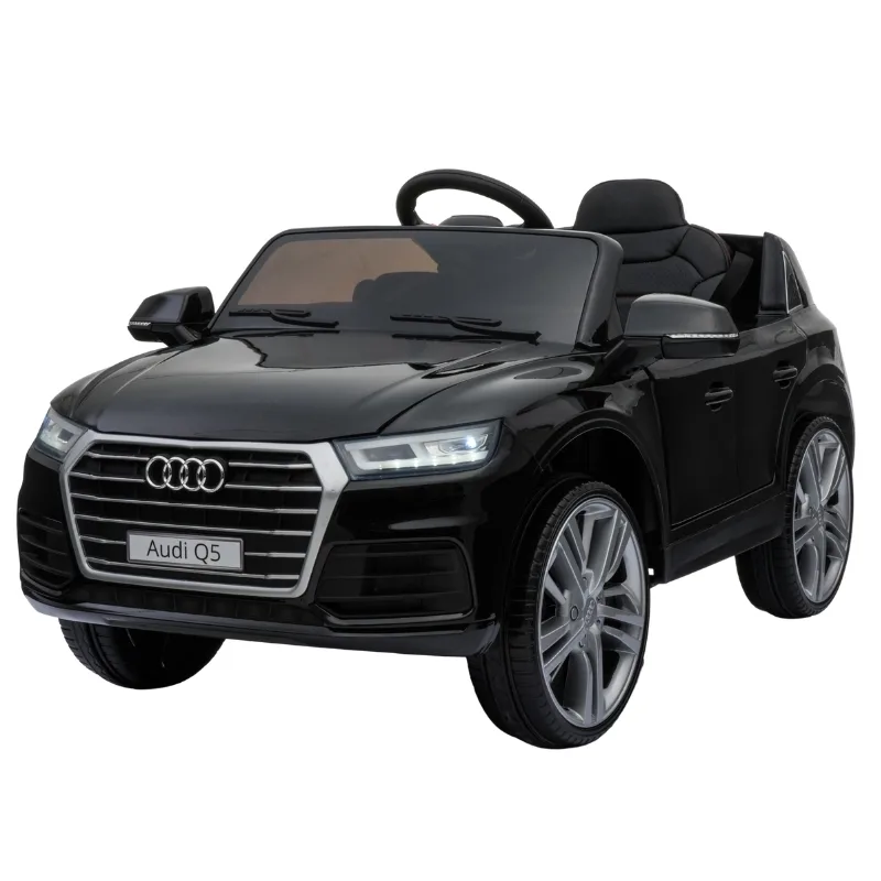 Black Rayfun Audi Q5 electric ride-on car, 2.4G remote control, powered by a 12V 7AH battery for kids' outdoor fun
