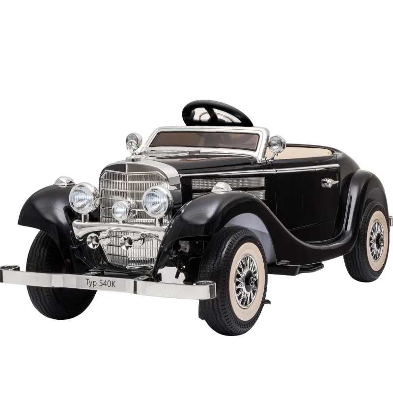 Black Mercedes-Benz 540K electric ride-on car, 2.4G remote control, powered by a 12V7AH battery for children