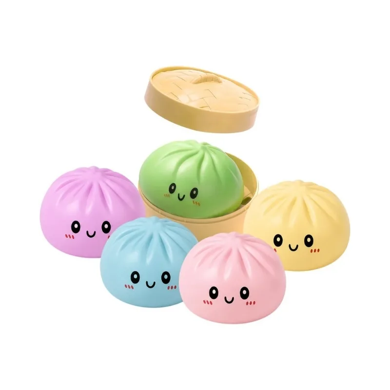 A colorful squishy dumpling stress relief toy, designed for sensory play and relaxation, presented in a random surprise packaging