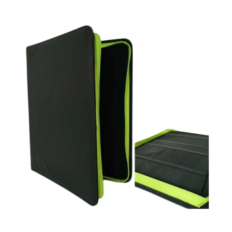 Black leather TcgLab 9-pocket toploader album for storing 216 toploaders and 4 graded slabs.