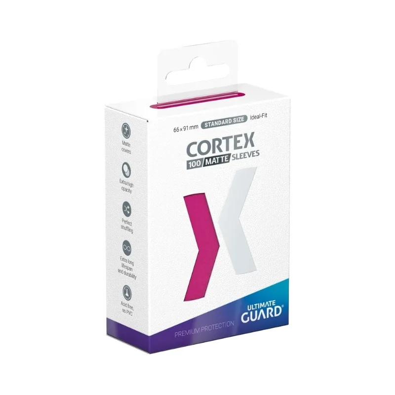 Pink Ultimate Guard Cortex Matte Sleeves for standard cards, pack of 100, designed for protection and durability.