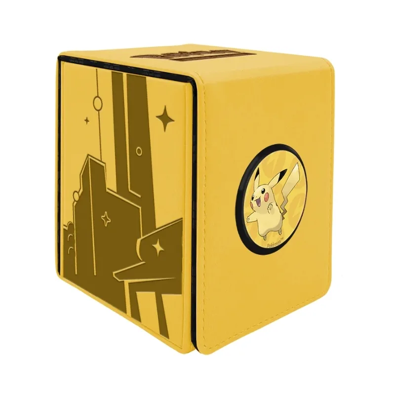 Shimmering skyline design on a Pikachu-themed Alcove Click Deck Box for Pokémon card storage