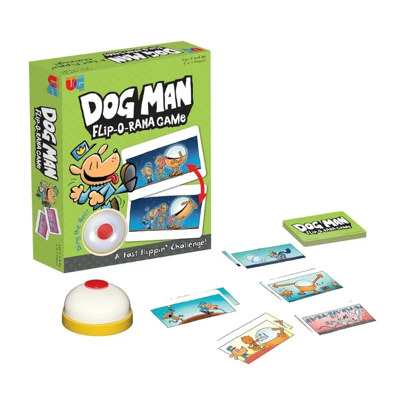 Dog Man Flip-O-Rama Game by University Games, featuring colorful illustrations and engaging gameplay for children