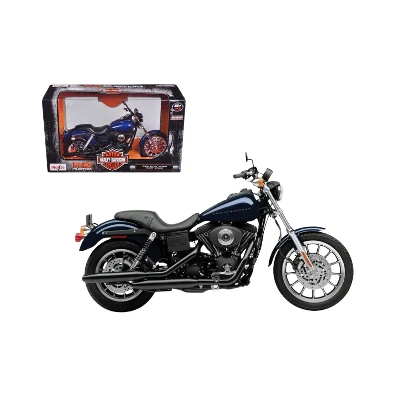 Blue die-cast model of a 2004 Harley-Davidson Dyna Super Glide Sport motorcycle, scale 1:12 by Maisto