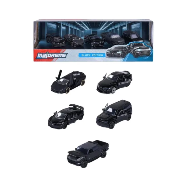 Majorette Black Edition 5-Car Gift Set 1:64 Scale Die-Cast Metal Model Cars with Freewheel