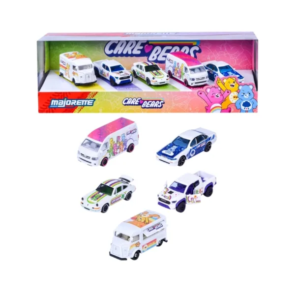 Majorette Care Bears 5-Car Gift Set – 1:64 Scale Die-Cast Metal Toy Vehicles with 2 Exclusive Toyota Models