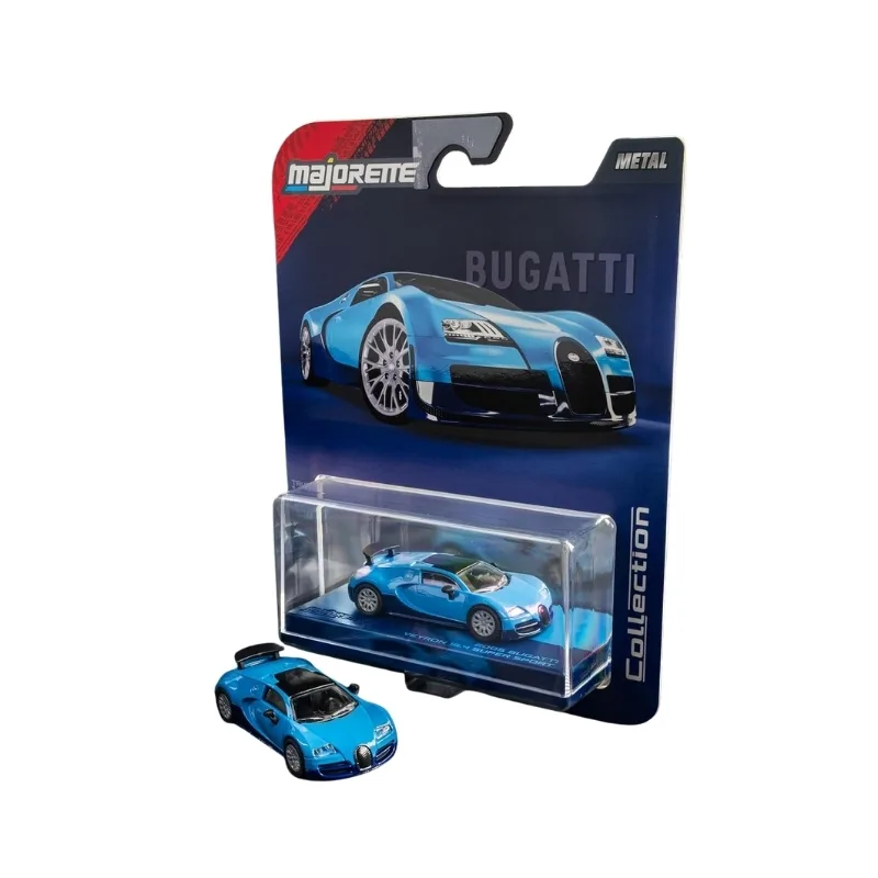Die-cast model of a 2005 Bugatti Veyron 16.4 Super Sport in 1:64 scale, displayed in an acrylic case