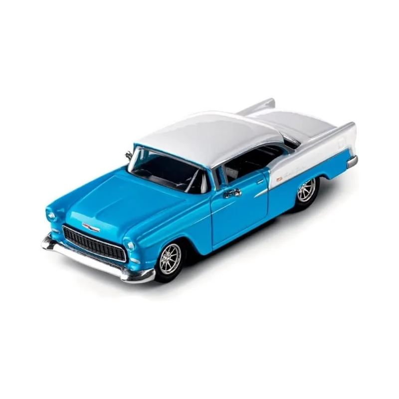 Majorette Collection Series 1:64 1955 Chevrolet Bel Air Die-Cast Car – Blue & White Classic with Acrylic Display Case - Image 3