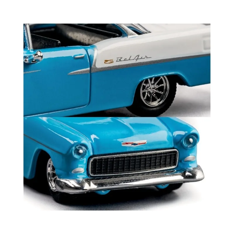Majorette Collection Series 1:64 1955 Chevrolet Bel Air Die-Cast Car – Blue & White Classic with Acrylic Display Case - Image 4
