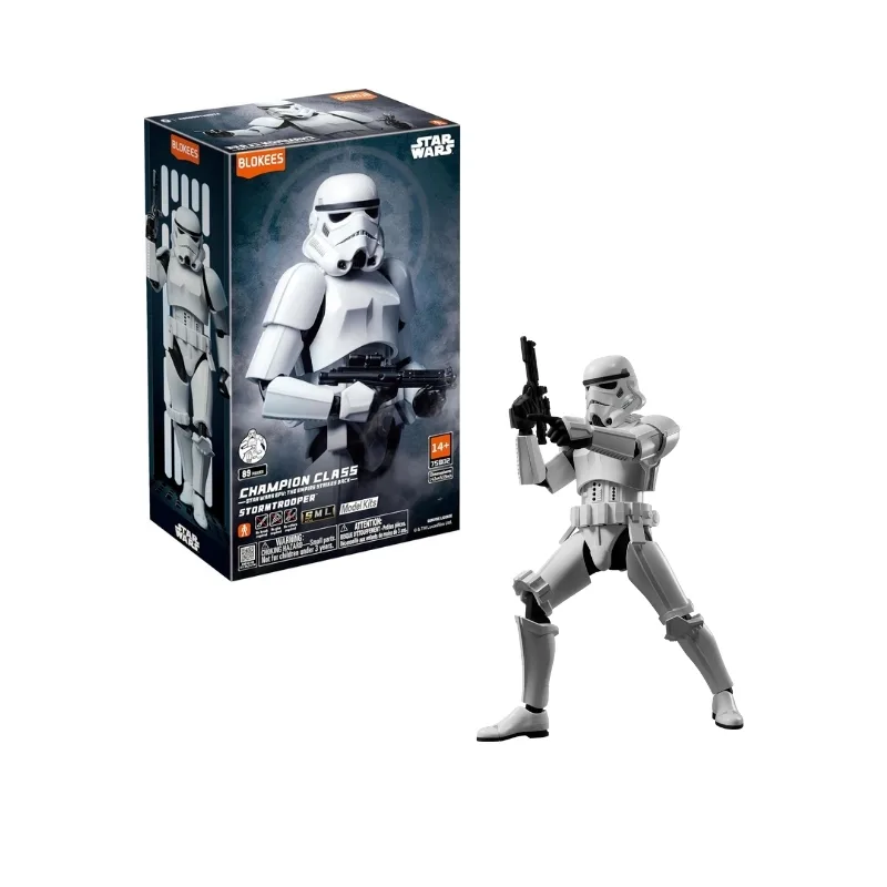 Articulated 1/12 scale Stormtrooper model kit from Blokees, featuring snap-fit assembly for easy construction.