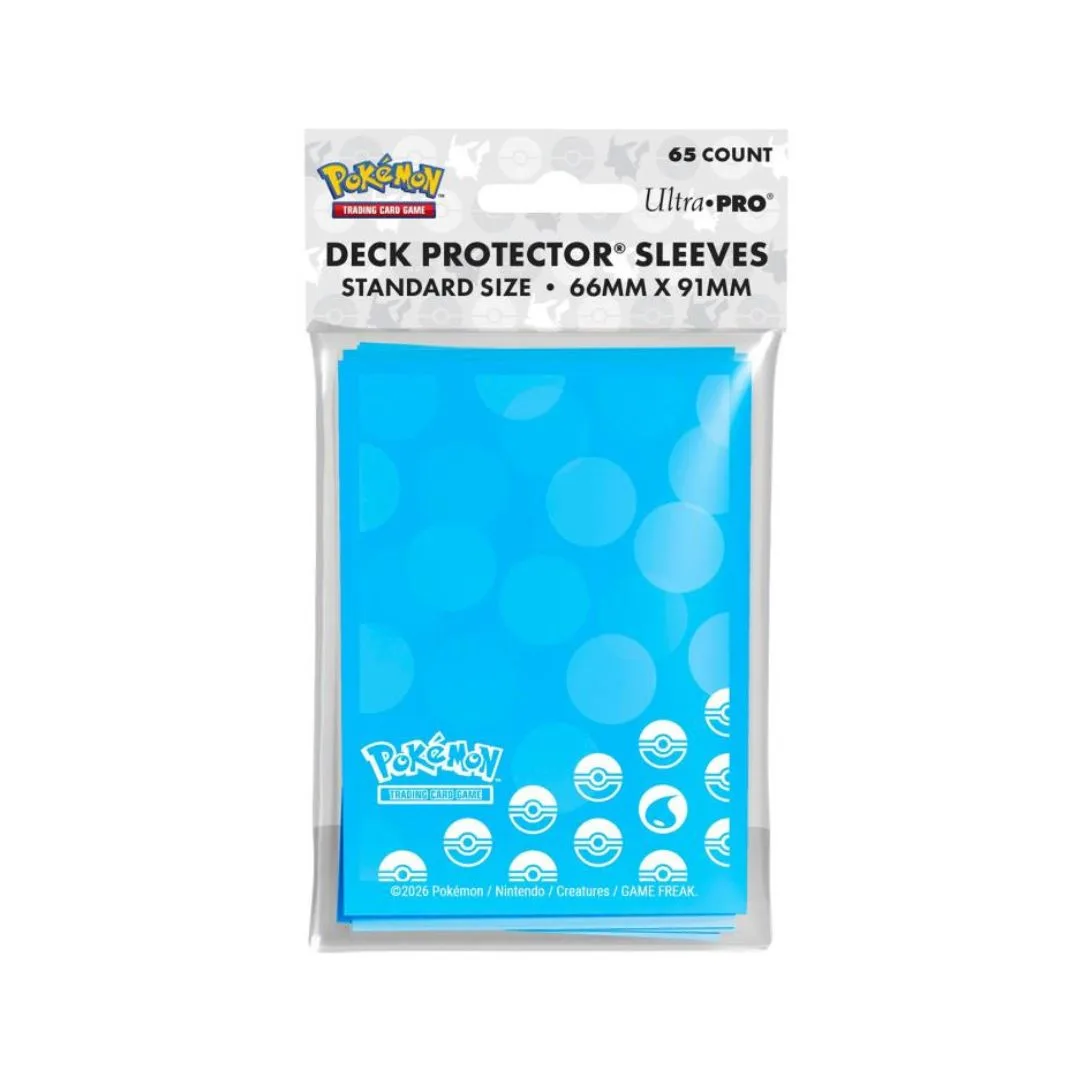 Water type energy deck protector card sleeves for Pokémon Trading Card Game, 65 count pack.