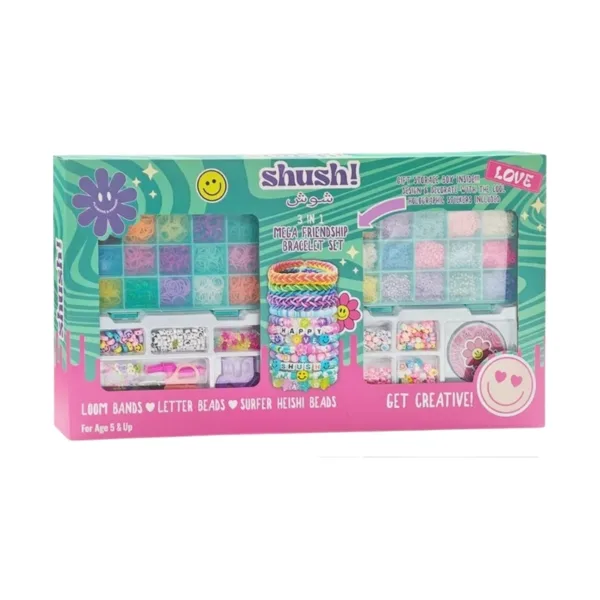 Shush Mega Friendship Bracelet Set  DIY Loom Bands Heishi & Letter Bead Craft Kit – 11786