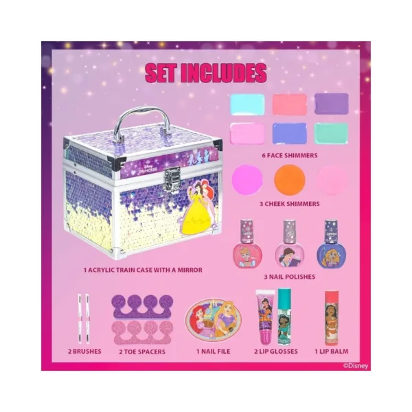 Townley Princess Kids Makeup Train Case Set Washable & Non-Toxic Beauty Kit – DP5446GG