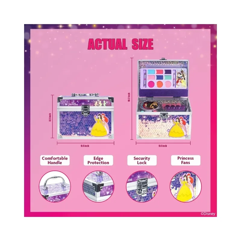 Townley Princess Kids Makeup Train Case Set Washable & Non-Toxic Beauty Kit - DP5446GG - Image 4