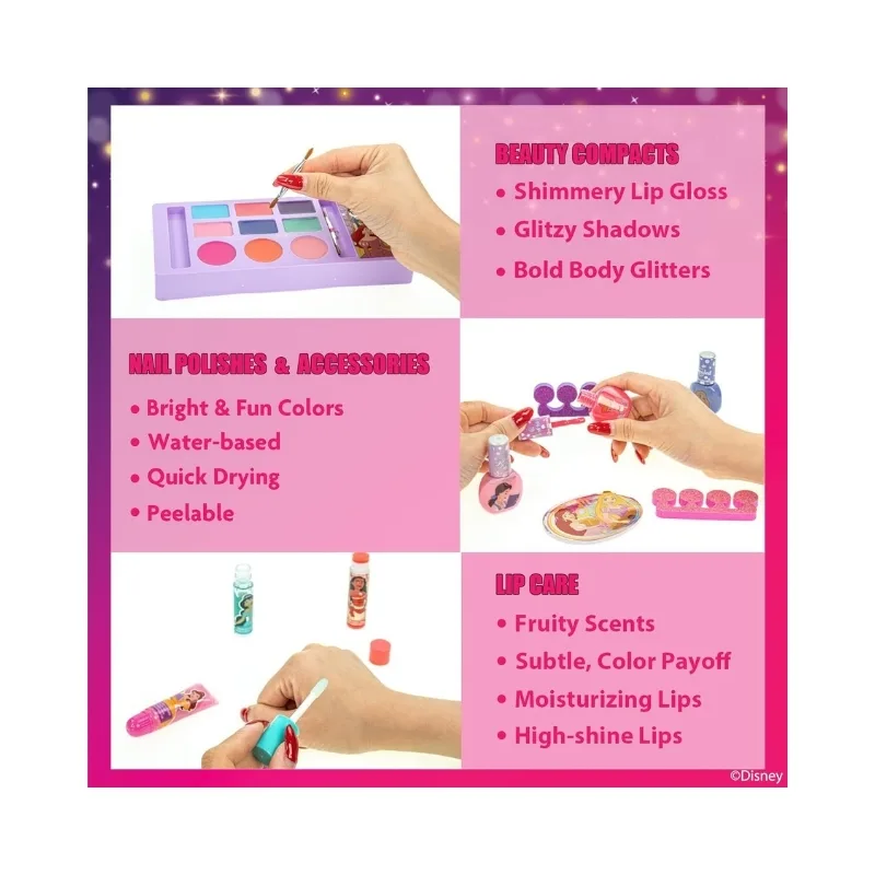 Townley Princess Kids Makeup Train Case Set Washable & Non-Toxic Beauty Kit - DP5446GG - Image 5