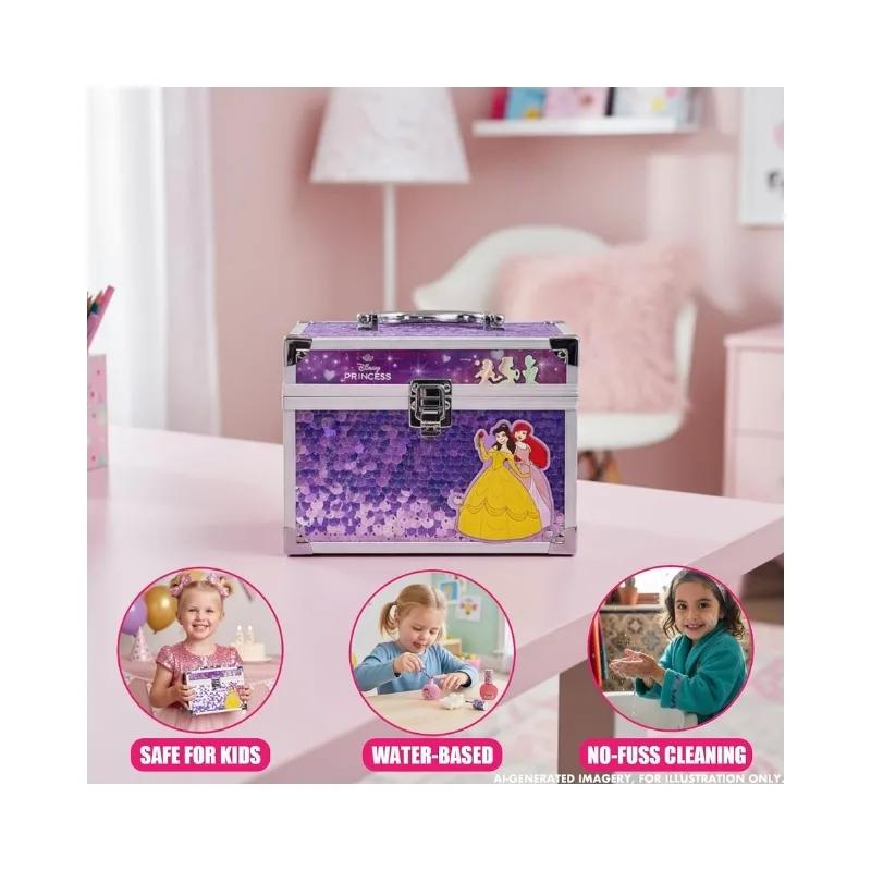Townley Princess Kids Makeup Train Case Set Washable & Non-Toxic Beauty Kit - DP5446GG - Image 7