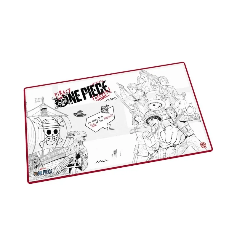 A playmat featuring a sketch design from Netflix's One Piece, showcasing iconic characters and elements from the series