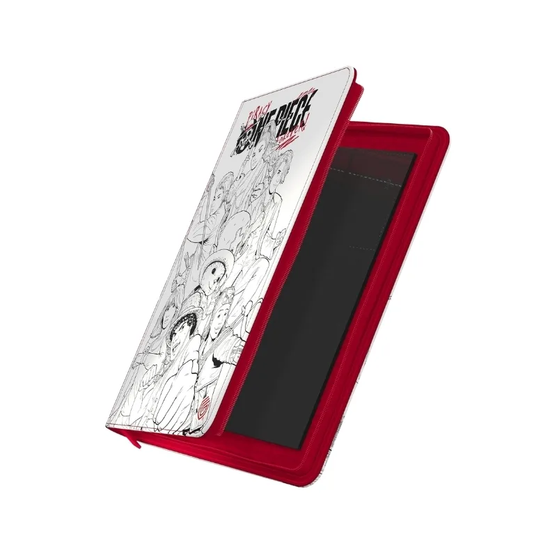 A black Ultimate Guard Zipfolio 360 Xenoskin binder with 18 pockets for storing One Piece trading cards