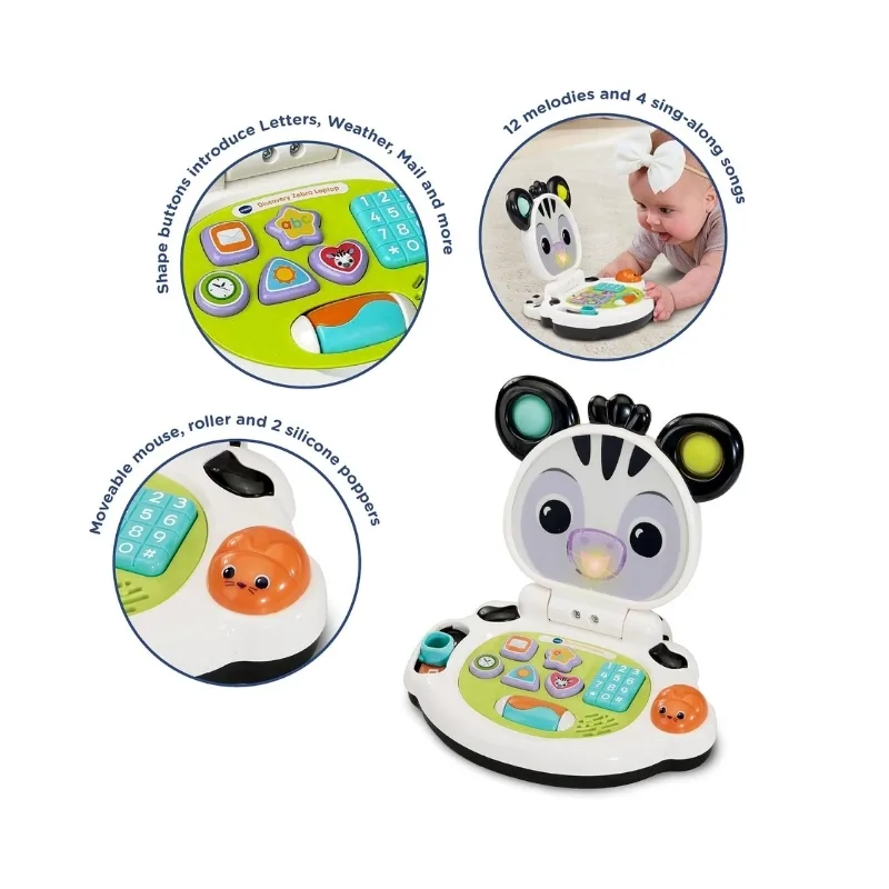 VTech Discovery Zebra Laptop Interactive Early Learning Toy with Lights & Songs - Image 3